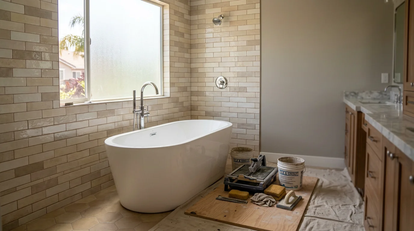 Renovated bathroom with tile work and modern fixtures