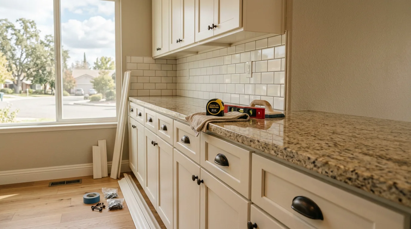 Modern kitchen with custom cabinetry and countertops